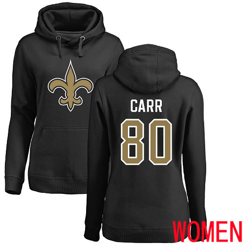 New Orleans Saints Black Women Austin Carr Name and Number Logo NFL Football 80 Pullover Hoodie Sweatshirts